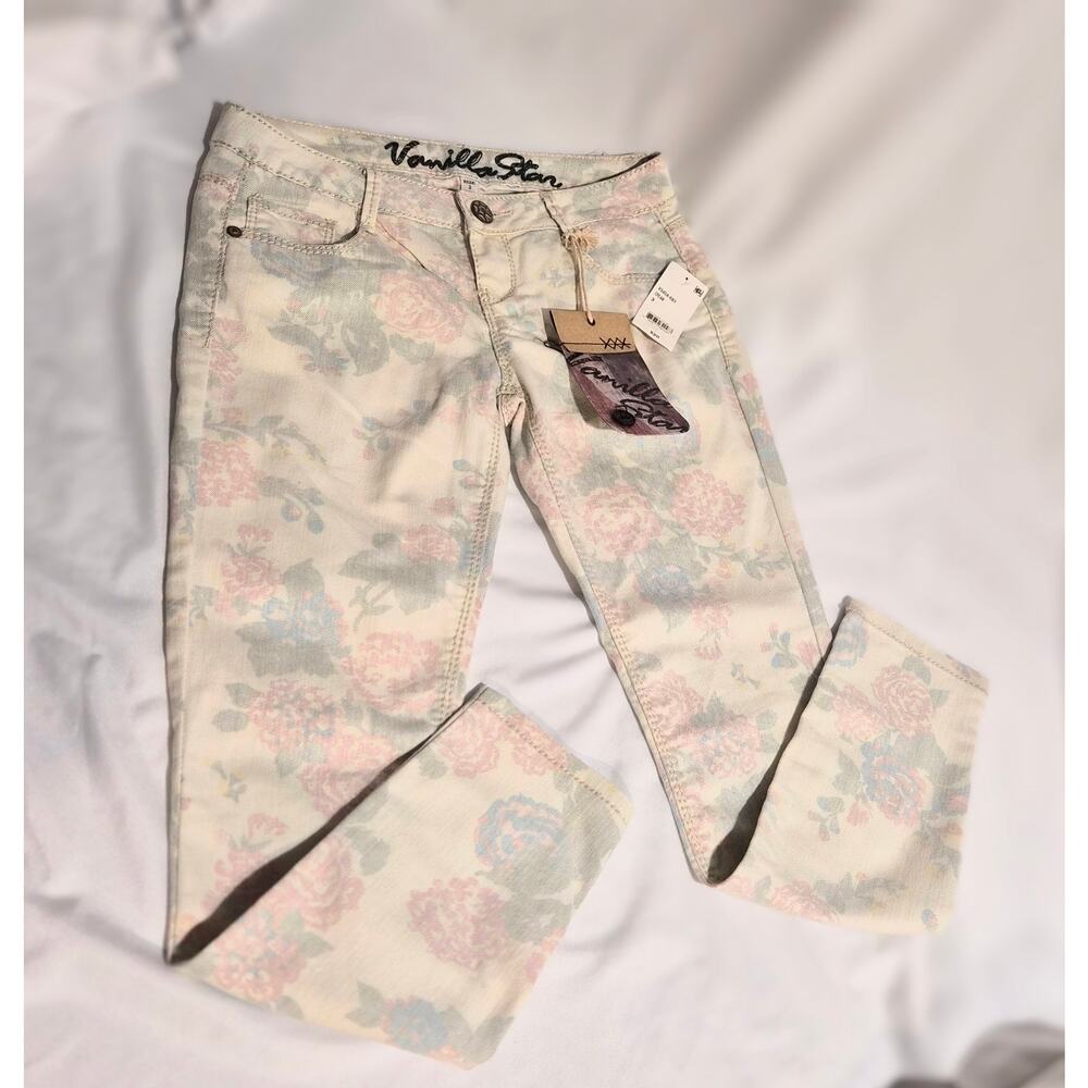 Vanilla Star Floral Jeans Size 3 NWT Pastel Skinny Pants Juniors Coquette Flower